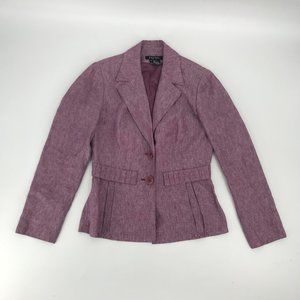 Etcetera Purple 100% Linen Long Sleeve Two Button Blazer Pleated Detail …